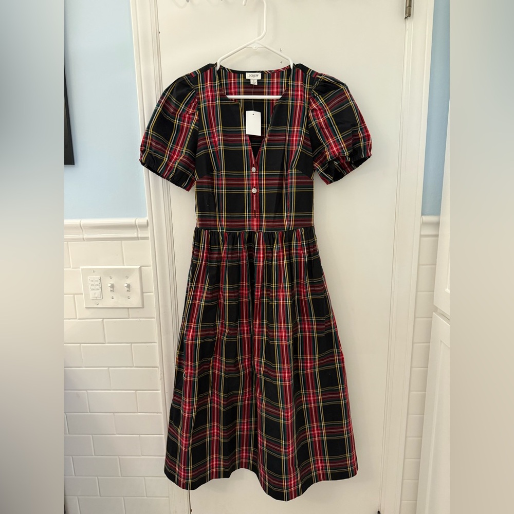J. Crew Factory Plaid Midi Dress - Red, Yellow, Black